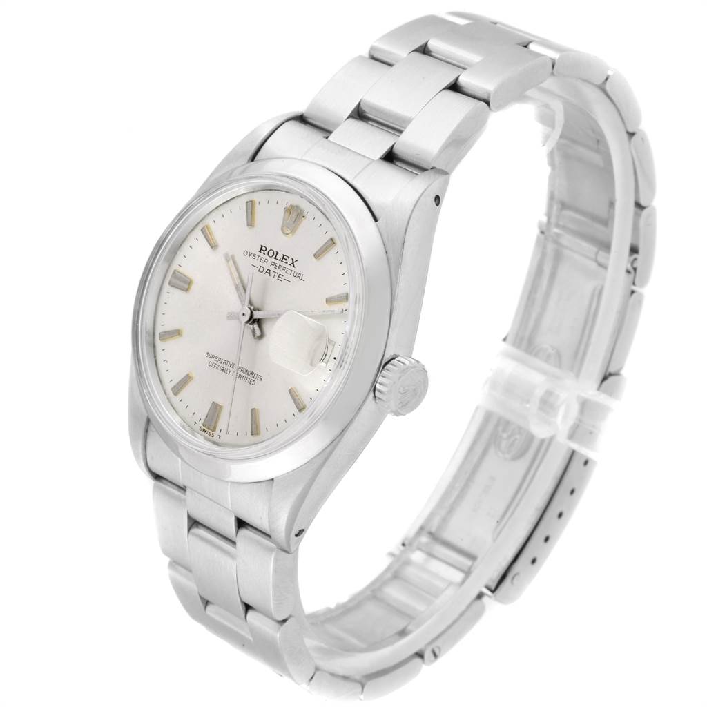 The Rolex Vintage Collection 1500 Men
s Stainless Steel Silver Dial 1500 Men
s Stainless Steel Silver Dial watch is shown at a three-quarter angle, highlighting the face, bezel, bracelet, and crown.