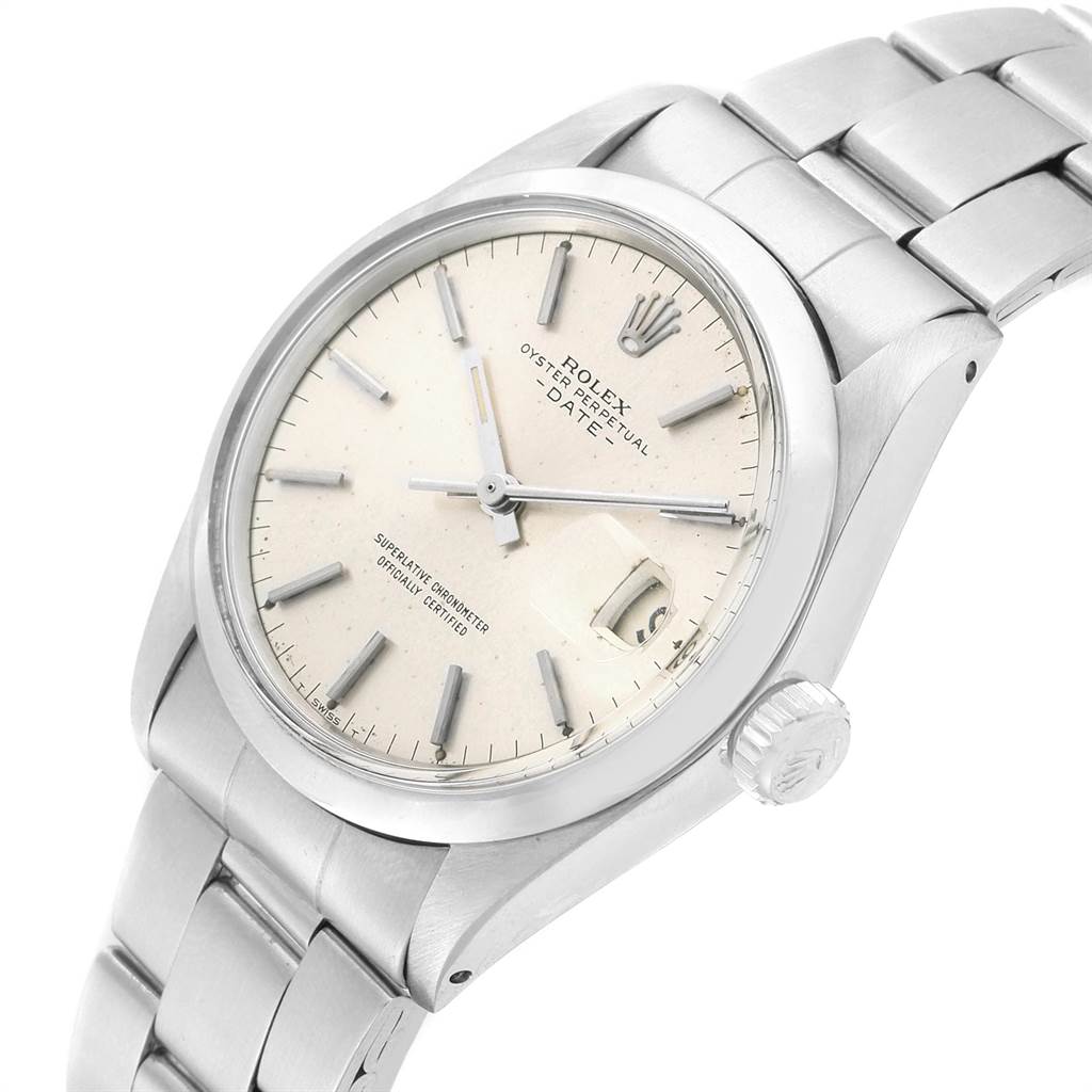 The Rolex Vintage Collection 1500 Men
s Stainless Steel Silver Dial 1500 Men
s Stainless Steel Silver Dial model is shown at an angled perspective, displaying its face, bezel, crown, and part of the bracelet.