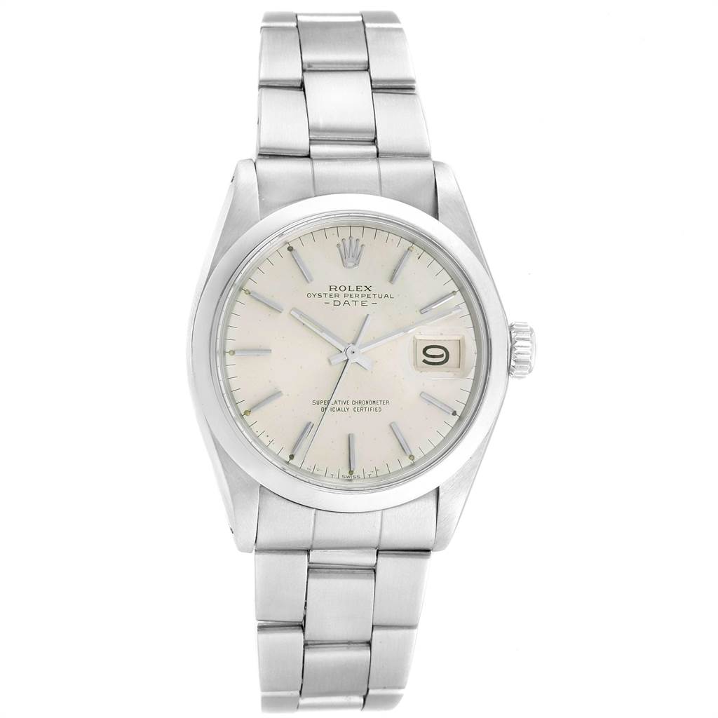 The Rolex Vintage Collection 1500 Men
s Stainless Steel Silver Dial 1500 Men
s Stainless Steel Silver Dial watch is shown from a front angle, displaying the face, bezel, crown, and metal bracelet.