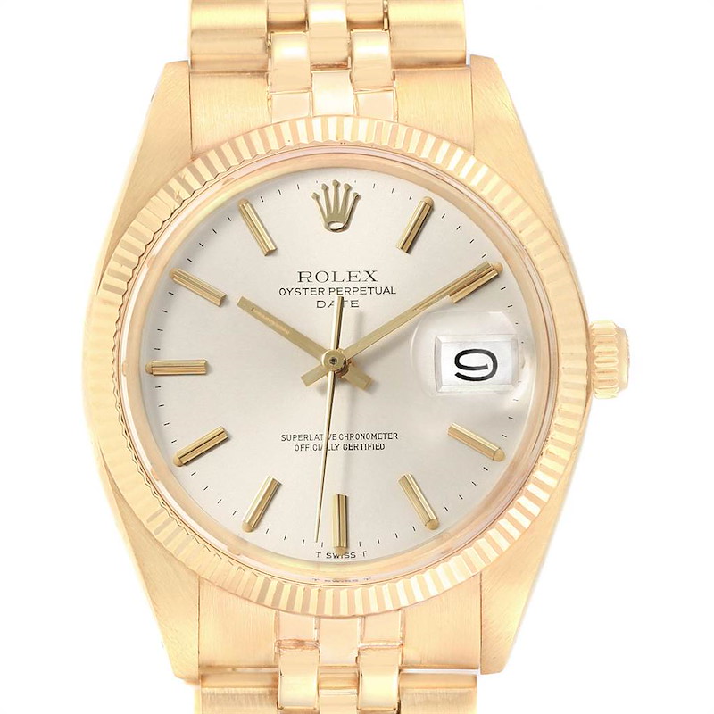 Rolex Date 14k Yellow Gold Fluted Bezel Vintage Mens Watch 1503 SwissWatchExpo