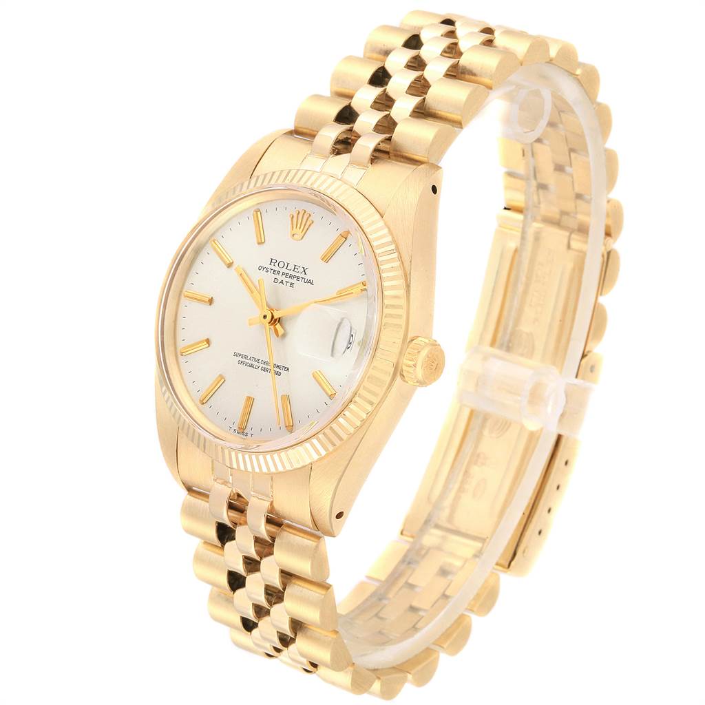 The Rolex Vintage Collection 1503 Men
s Yellow Gold Silver Dial 1503 Men
s Yellow Gold Silver Dial watch is shown at a slight angle, displaying the face, bezel, crown, and bracelet.