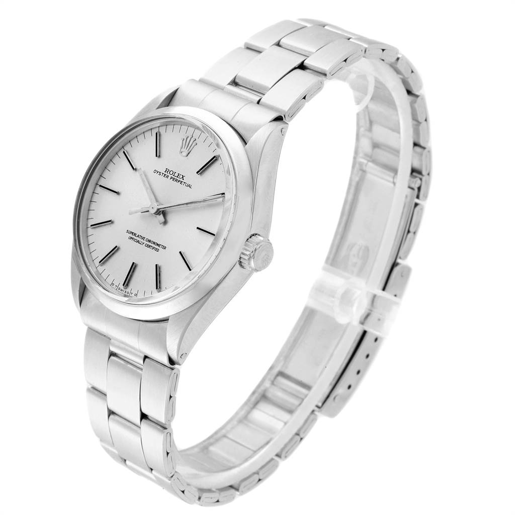 The Rolex Vintage Collection 1002 Men
s Stainless Steel Silver Dial 1002 Men
s Stainless Steel Silver Dial model is shown at a three-quarter angle, highlighting the watch face, crown, and bracelet.