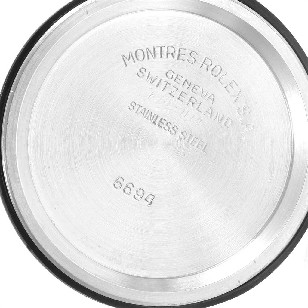 The image shows the stainless steel case back of a Rolex Vintage Collection 6694 Men
s Stainless Steel Silver Dial 6694 Men
s Stainless Steel Silver Dial watch, model number 6694.