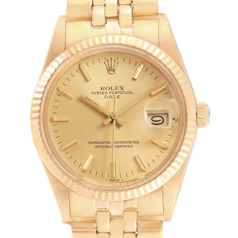 Rolex Date 14k Yellow Gold Jubilee Bracelet Vintage Mens Watch 15038 SwissWatchExpo