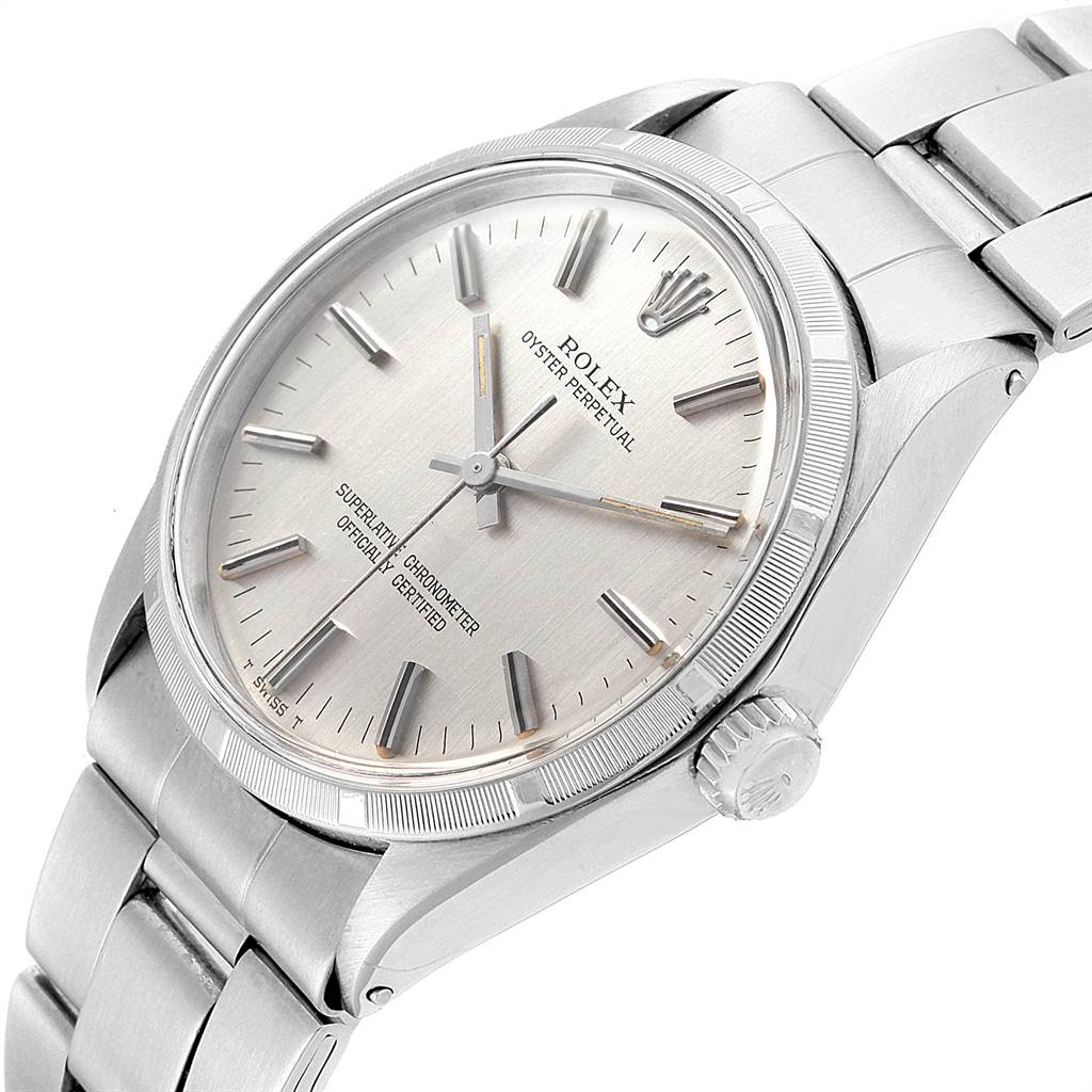 The Vintage Collection by Rolex is shown at a slight angle, showcasing the face, crown, and part of the bracelet.