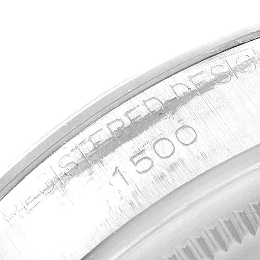 The image shows a close-up of the case back engraving on the Rolex Vintage Collection 1500 Men's Stainless Steel Silver Dial 1500 Men's Stainless Steel Silver Dial model, displaying part of the serial number "1500."