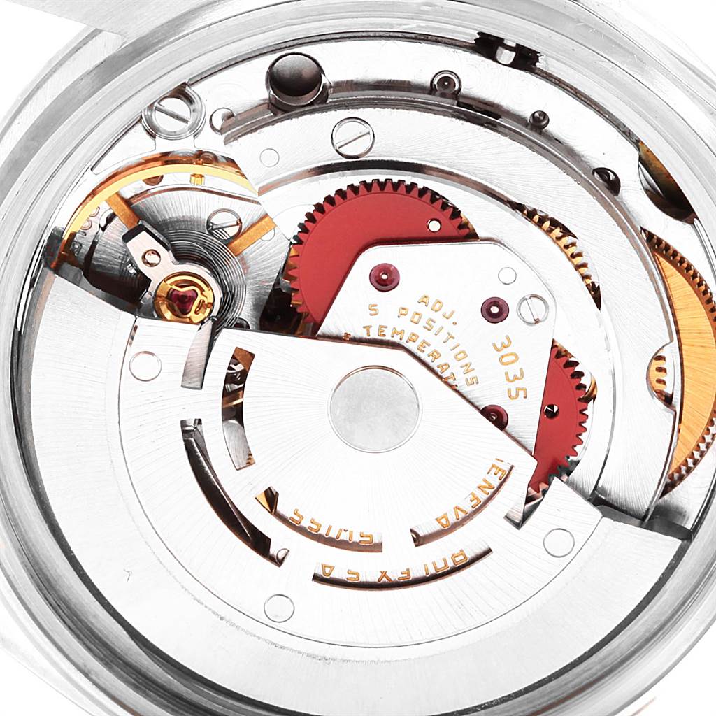 This image shows the inner mechanical movement components of the Rolex Vintage Collection 16030 Men's Stainless Steel Silver Dial 16030 Men's Stainless Steel Silver Dial watch model 3035.
