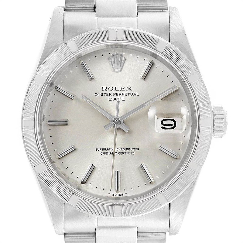 Rolex Date Vintage Silver Baton Dial Stainless Steel Mens Watch 1501 SwissWatchExpo