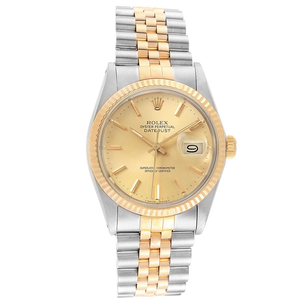 The image shows the full front view of the Rolex Vintage Collection 16013 Men's Stainless Steel Champagne Dial 16013 Men's Stainless Steel Champagne Dial, displaying the watch face, bezel, hands, and full bracelet.