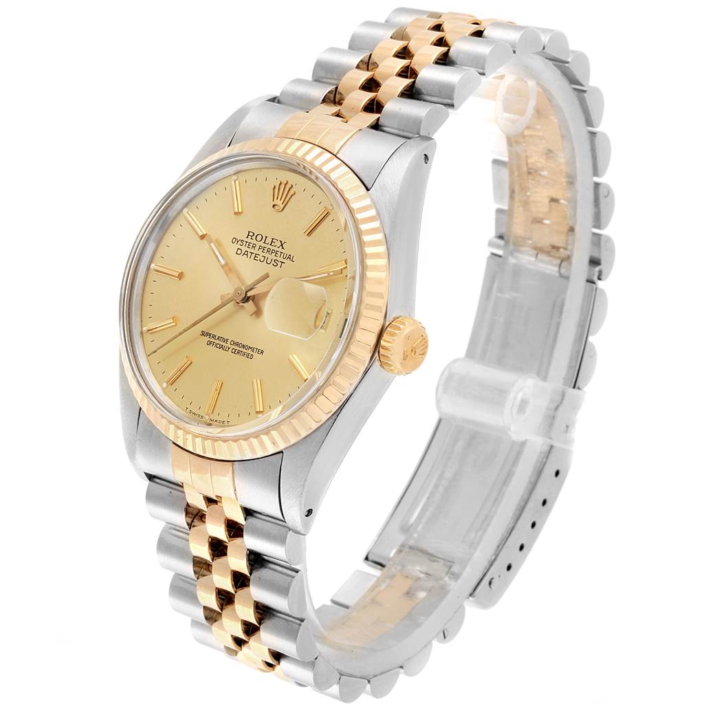 The Vintage Collection Rolex watch is shown from a three-quarter angle, displaying its face, bezel, crown, and two-tone bracelet.