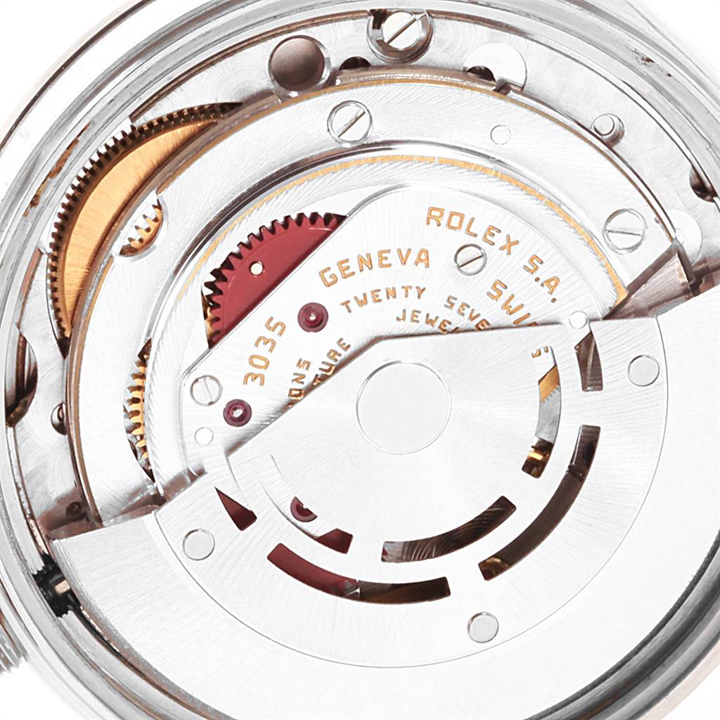 The image shows a close-up view of the internal mechanisms of the Rolex Vintage Collection 15000 Men's Stainless Steel Silver Dial 15000 Men's Stainless Steel Silver Dial model watch.