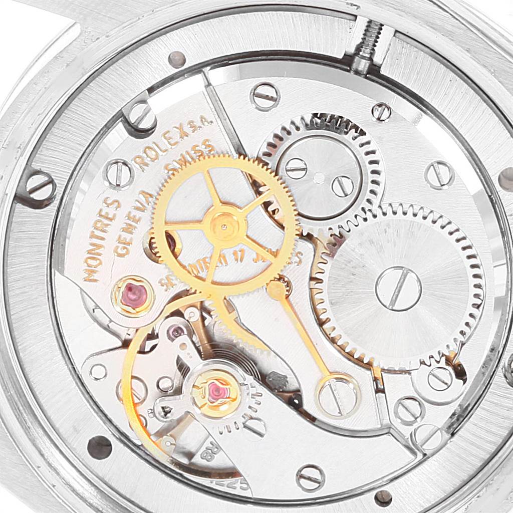 The image shows the detailed internal gears and mechanisms of a Rolex Vintage Collection 6694 Men's Stainless Steel Silver Dial 6694 Men's Stainless Steel Silver Dial watch, viewed from the back.