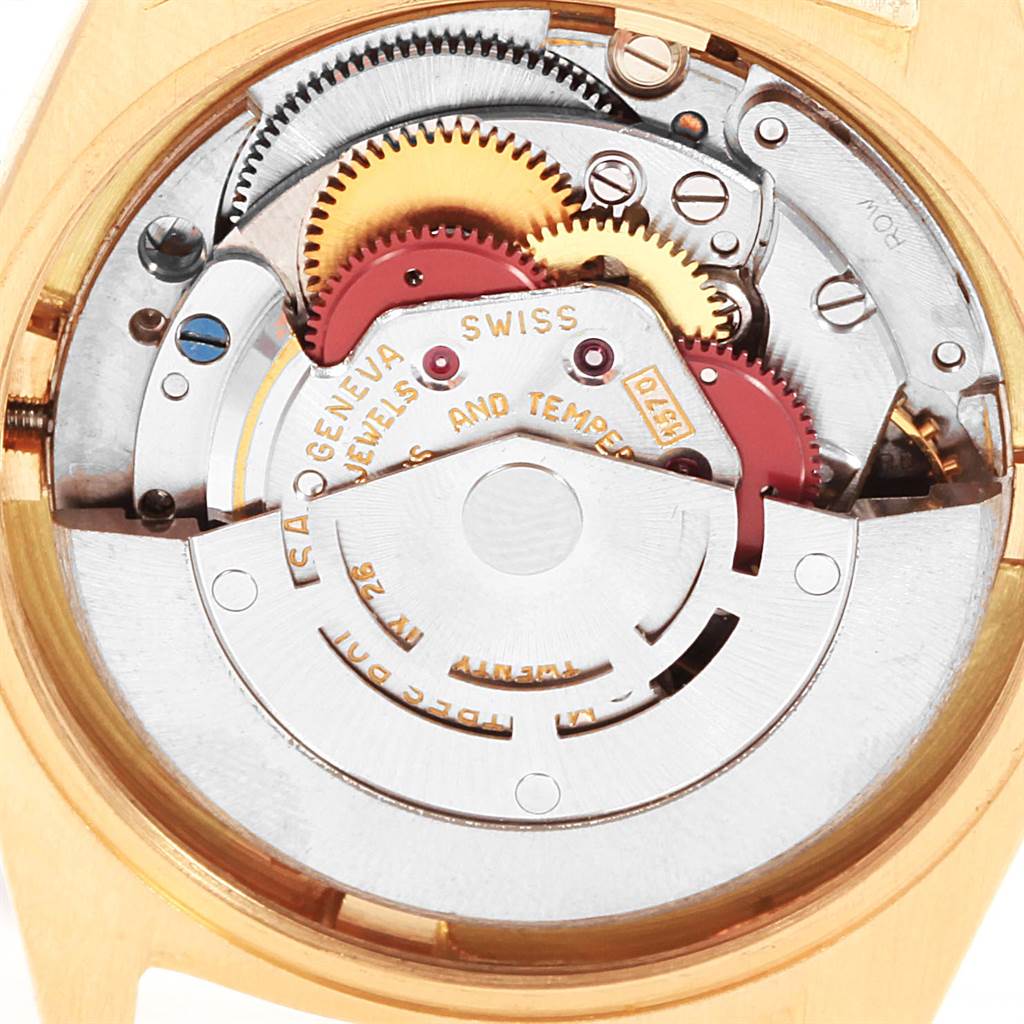 This image shows the backside with the intricate inner workings of a Vintage Collection model by Rolex.
