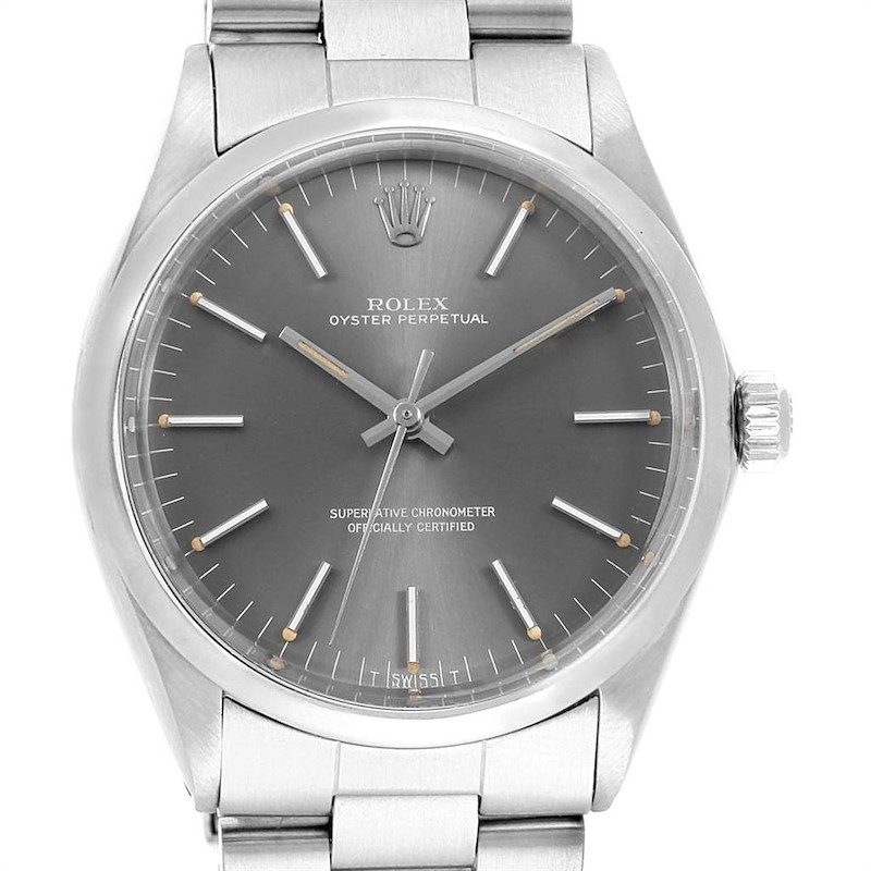 Rolex Oyster Perpetual Grey Dial Vintage Steel Mens Watch 1002 SwissWatchExpo