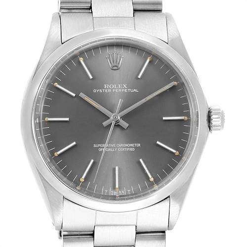 Photo of Rolex Oyster Perpetual Grey Dial Vintage Steel Mens Watch 1002