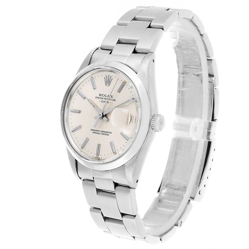 This image shows the Rolex Vintage Collection 15000 Men's Stainless Steel Silver Dial 15000 Men's Stainless Steel Silver Dial watch at a three-quarter angle displaying the face, bezel, and part of the bracelet.