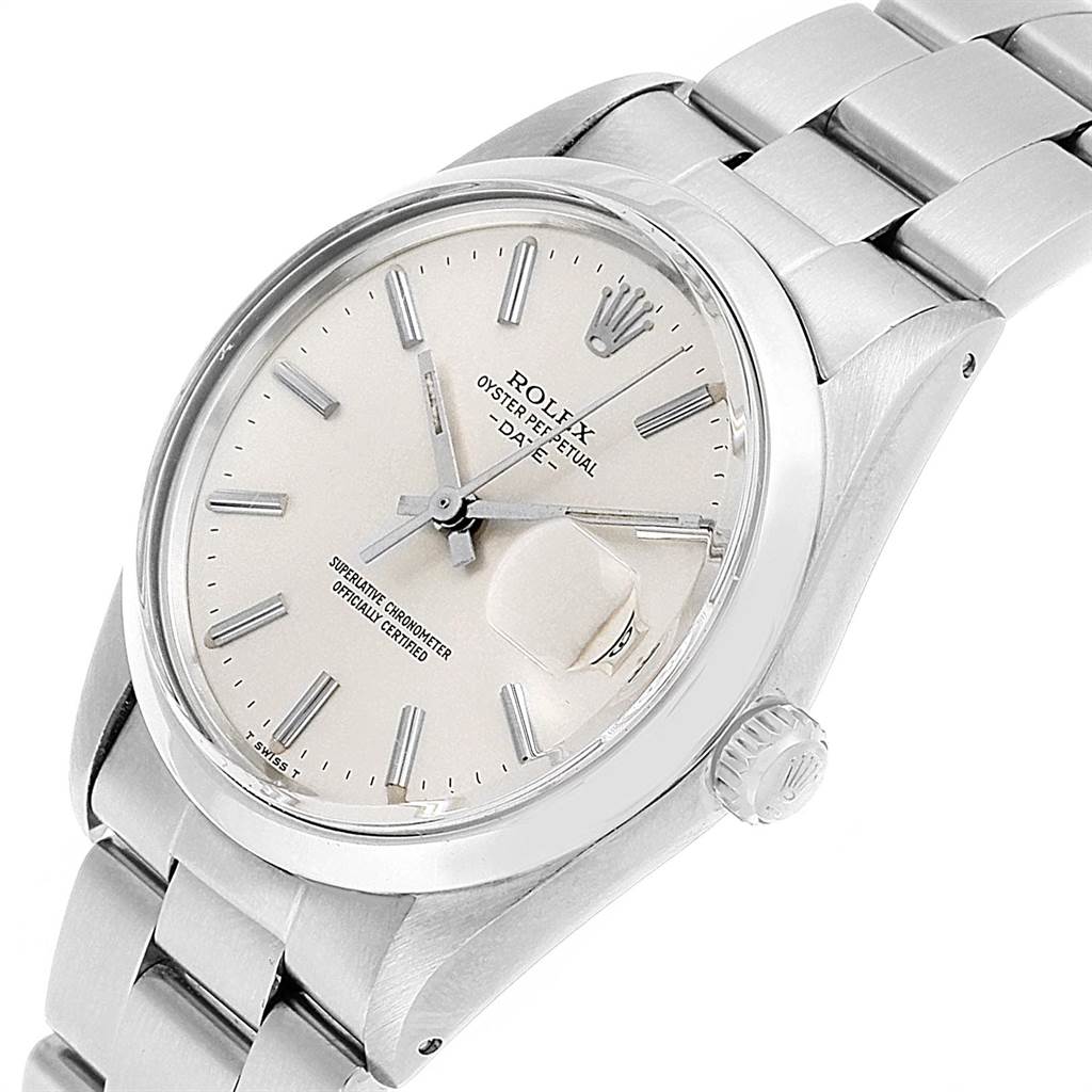 The Rolex Vintage Collection 15000 Men's Stainless Steel Silver Dial 15000 Men's Stainless Steel Silver Dial watch is shown at an angled close-up, highlighting the dial, crown, and bracelet.