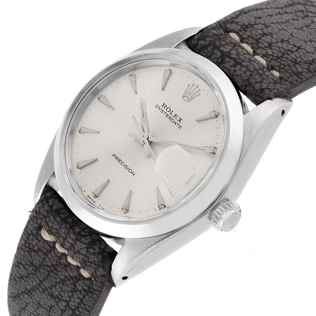 This is a close-up of a Rolex Vintage Collection 6694 Men's Stainless Steel Silver Dial 6694 Men's Stainless Steel Silver Dial Oysterdate watch, showing the face, bezel, case, crown, and strap.