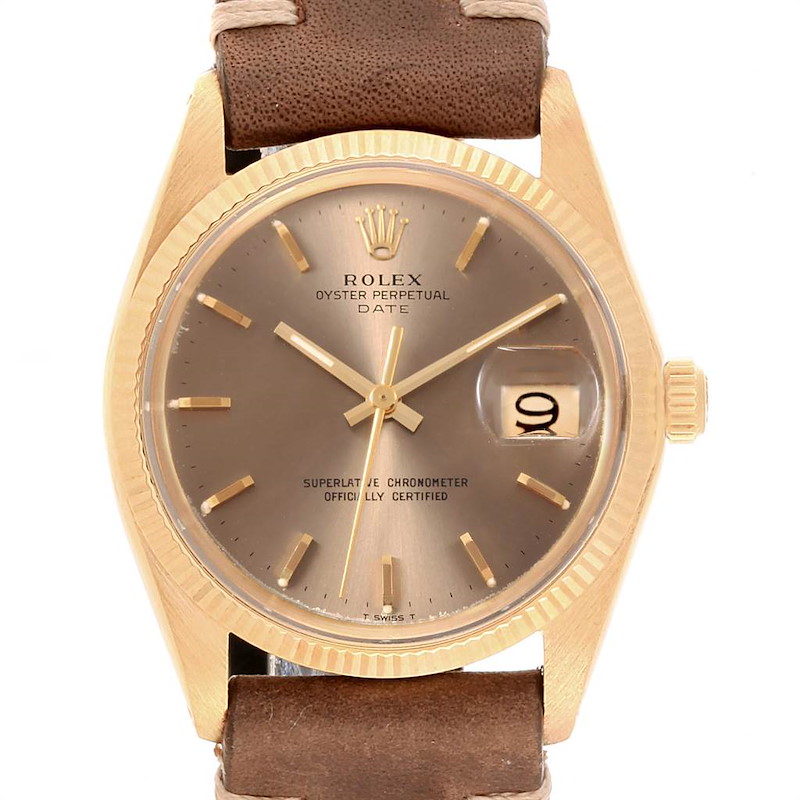 Rolex Date 18K Yellow Gold Bronze Dial Vintage Mens Watch 1503 SwissWatchExpo
