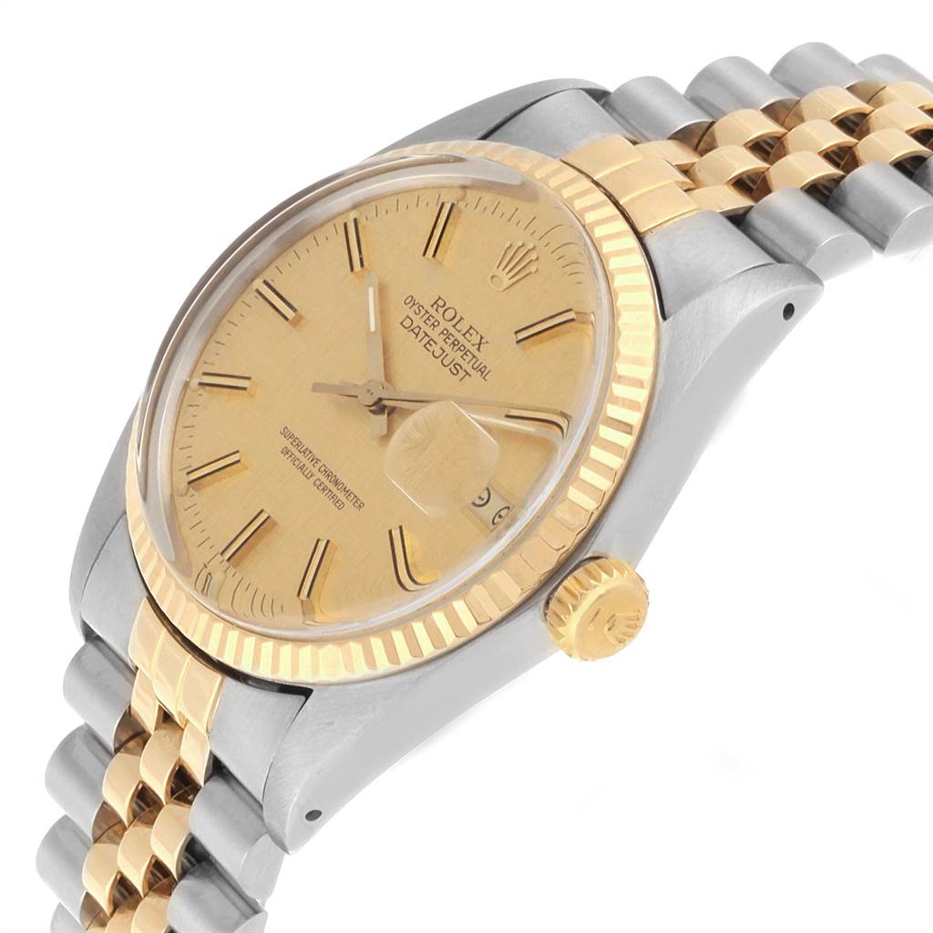 The Rolex Vintage Collection 16013 Men's Stainless Steel Champagne Dial 16013 Men's Stainless Steel Champagne Dial model is shown at an angle highlighting the bezel, crown, dial, and two-tone bracelet.