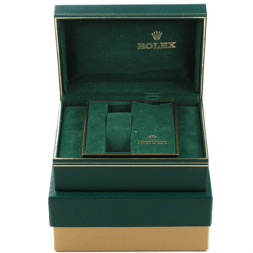 This image shows an open Rolex watch box for the Vintage Collection model, highlighting the interior cushion and compartment.