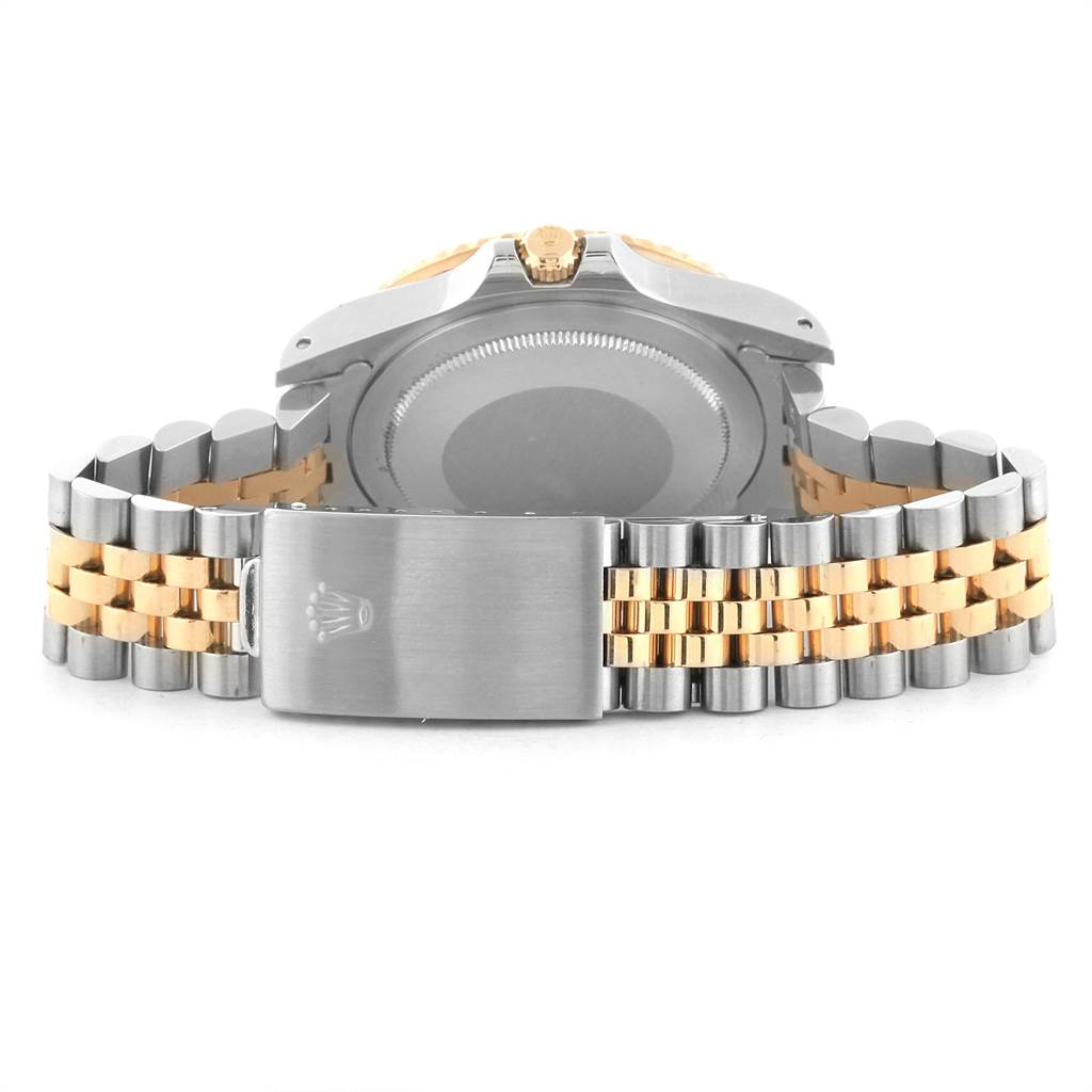 The image shows the back view of a Rolex Vintage Collection 16753 Men's Stainless Steel Brown Dial 16753 Men's Stainless Steel Brown Dial model watch, focusing on the two-tone bracelet and clasp.