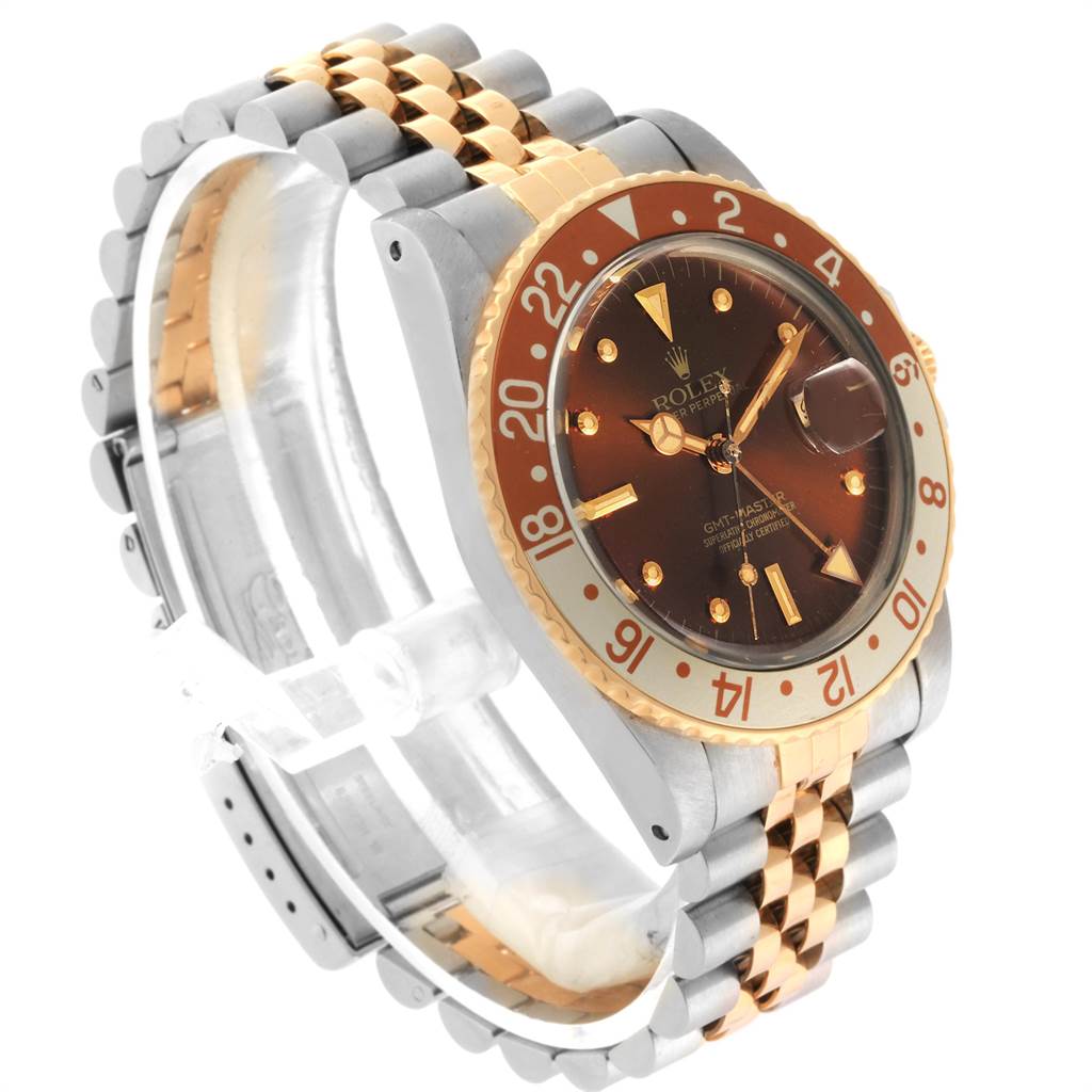 The Rolex Vintage Collection 16753 Men's Stainless Steel Brown Dial 16753 Men's Stainless Steel Brown Dial watch is shown at an angled view displaying its bezel, dial, and two-tone bracelet.