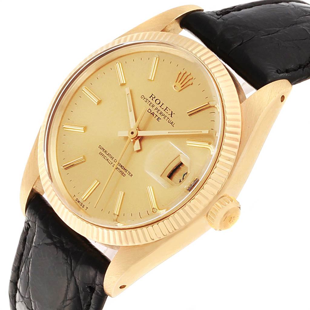 The Vintage Collection Rolex watch is shown at an angled view, displaying its face, bezel, crown, and leather strap.