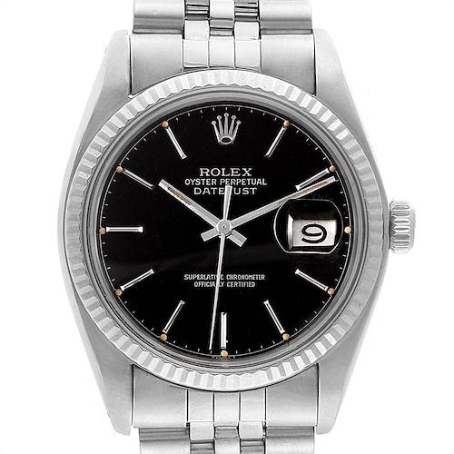 Photo of Rolex Datejust Vintage Steel White Gold Black Dial Mens Watch 16014