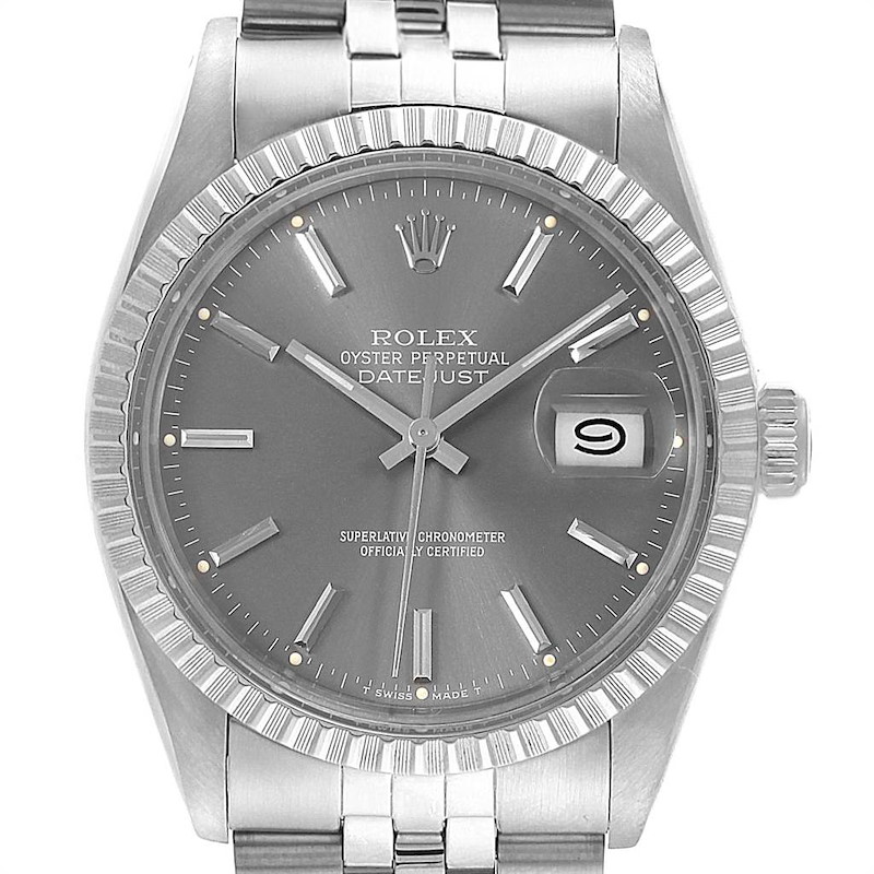 Rolex Datejust Vintage Grey Dial Steel Mens Watch 16030 SwissWatchExpo
