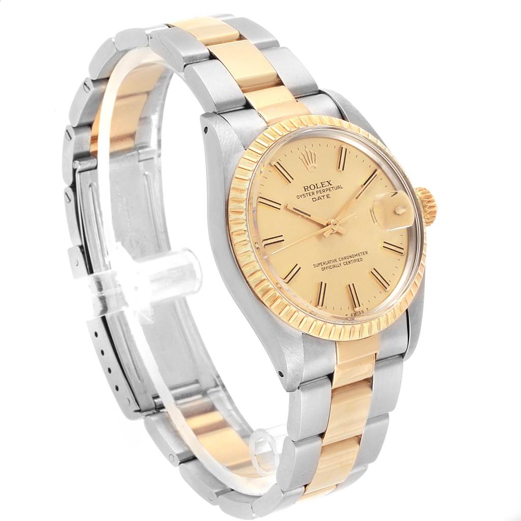 The image shows a Rolex Vintage Collection 1505 Men
s Steel and Gold (two tone) Champagne Dial 1505 Men
s Steel and Gold (two tone) Champagne Dial model watch at a front angle, displaying the face, bezel, and two-tone bracelet.