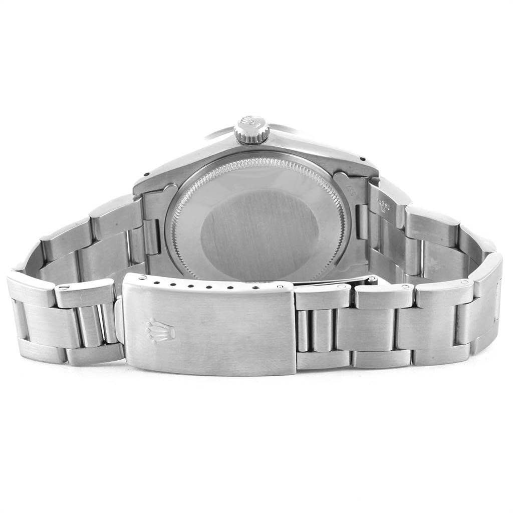 The image shows the back view of the Rolex Vintage Collection 1501 Men's Stainless Steel Blue Dial 1501 Men's Stainless Steel Blue Dial watch, highlighting the case back, bracelet, and clasp.