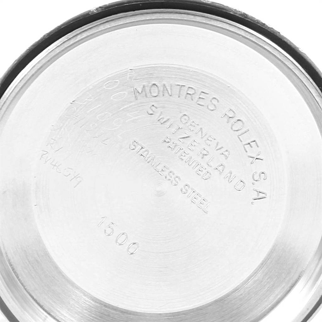 This image shows the case back of a Vintage Collection Rolex watch, displaying model number 1500 and other engravings.