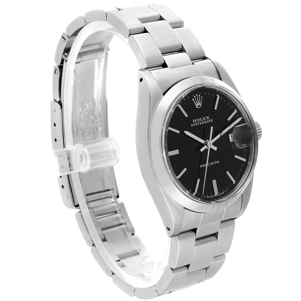 The image shows a side view of the Rolex Vintage Collection 6694 Men's Stainless Steel Black Dial 6694 Men's Stainless Steel Black Dial watch, displaying its bracelet and face.