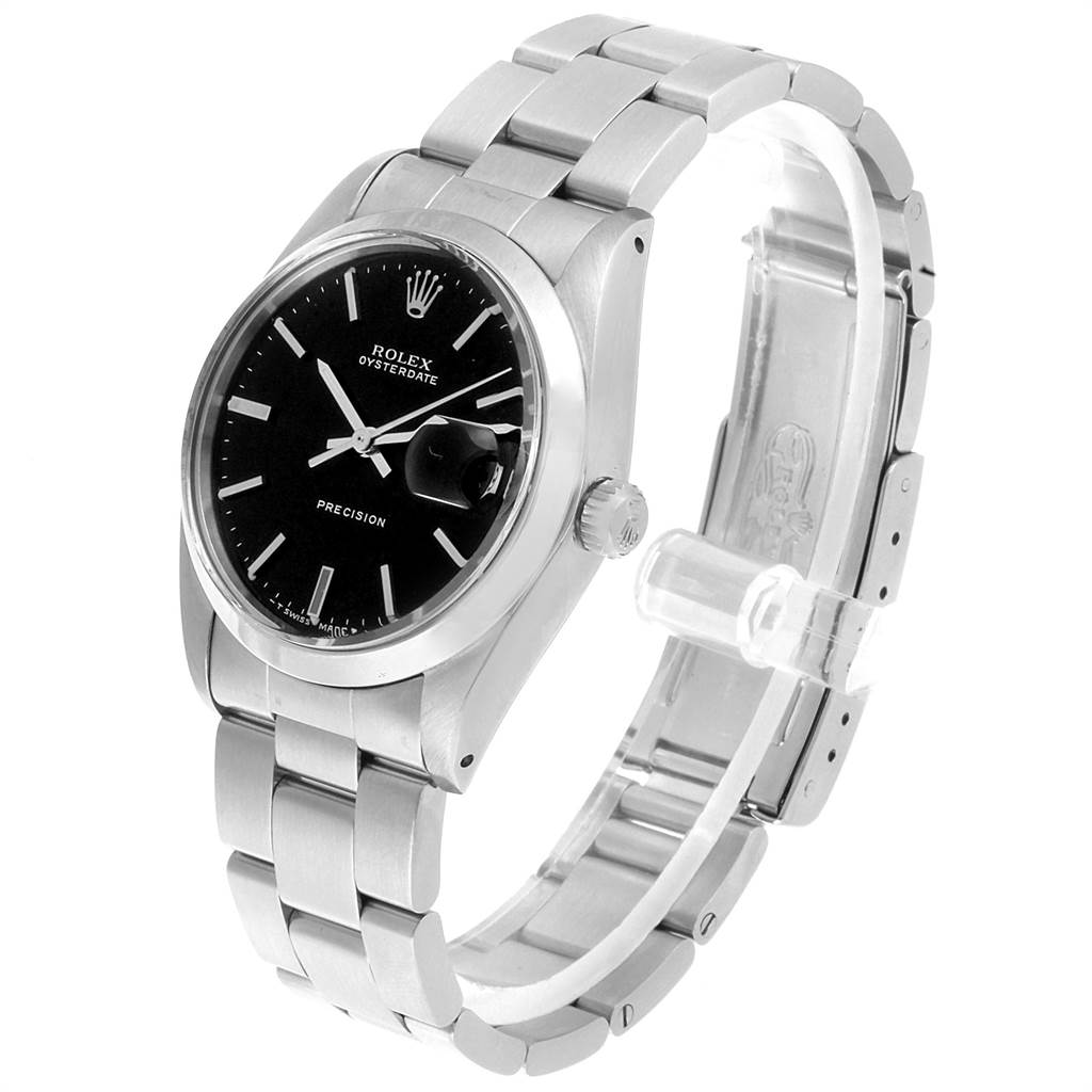 The image shows a Rolex Vintage Collection 6694 Men's Stainless Steel Black Dial 6694 Men's Stainless Steel Black Dial Oysterdate watch from an angled side view, displaying the face, bezel, case, and bracelet.