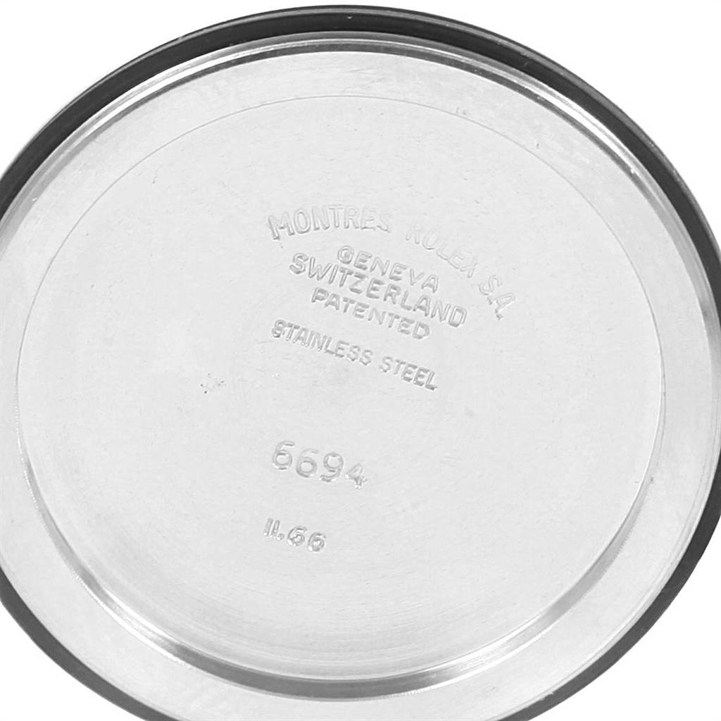 The image shows the inside case back of a Rolex Vintage Collection 6694 Men's Stainless Steel Black Dial 6694 Men's Stainless Steel Black Dial watch, model 6694, in stainless steel.