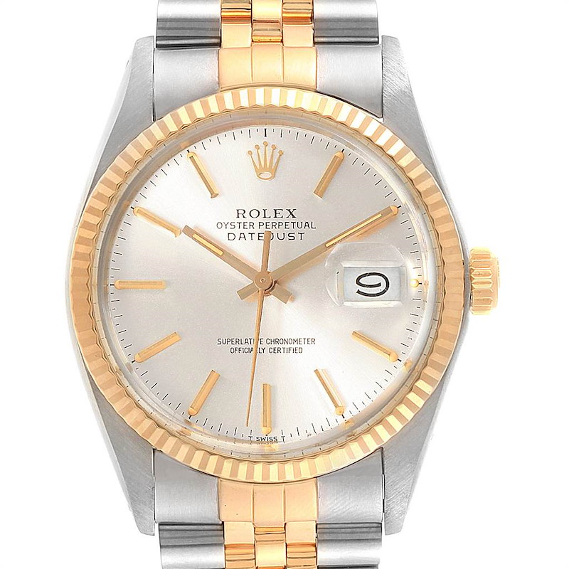 Rolex Datejust Steel Yellow Gold Silver Dial Vintage Mens Watch 16013 SwissWatchExpo