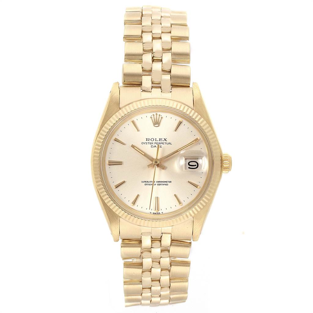 The image shows a frontal view of the Rolex Vintage Collection 1503 Men's Yellow Gold Champagne Dial 1503 Men's Yellow Gold Champagne Dial watch, displaying its dial, bracelet, and date window.
