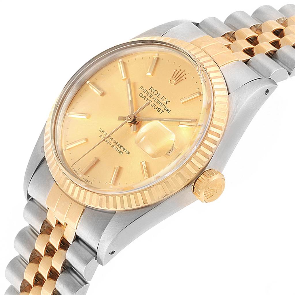 The image shows a close-up angle of a Rolex Vintage Collection 16013 Men's Stainless Steel Champagne Dial 16013 Men's Stainless Steel Champagne Dial watch, highlighting the face, crown, and part of the bracelet.