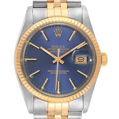 Photo of Rolex Datejust Steel Yellow Gold Blue Dial Vintage Mens Watch 16013