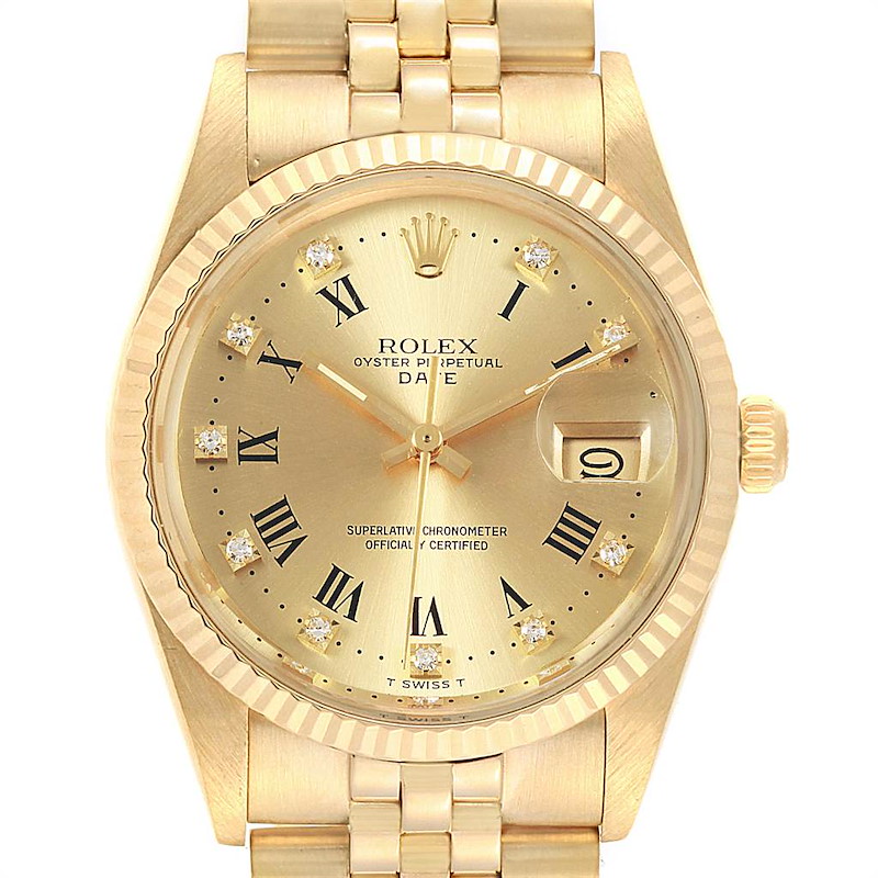 Rolex Date Mens 14k Yellow Gold Diamond Vintage Mens Watch 15037 SwissWatchExpo