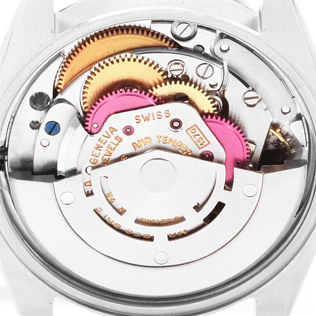 This close-up image shows the intricate internal movement of the Rolex Vintage Collection 1500 Men's Stainless Steel Silver Dial 1500 Men's Stainless Steel Silver Dial watch.