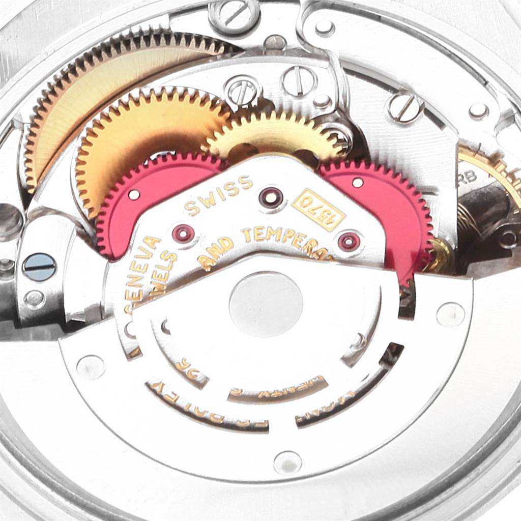 This image shows a close-up of the internal mechanical gears and components of the Rolex Vintage Collection 1501 Men's Stainless Steel Silver Dial 1501 Men's Stainless Steel Silver Dial watch.
