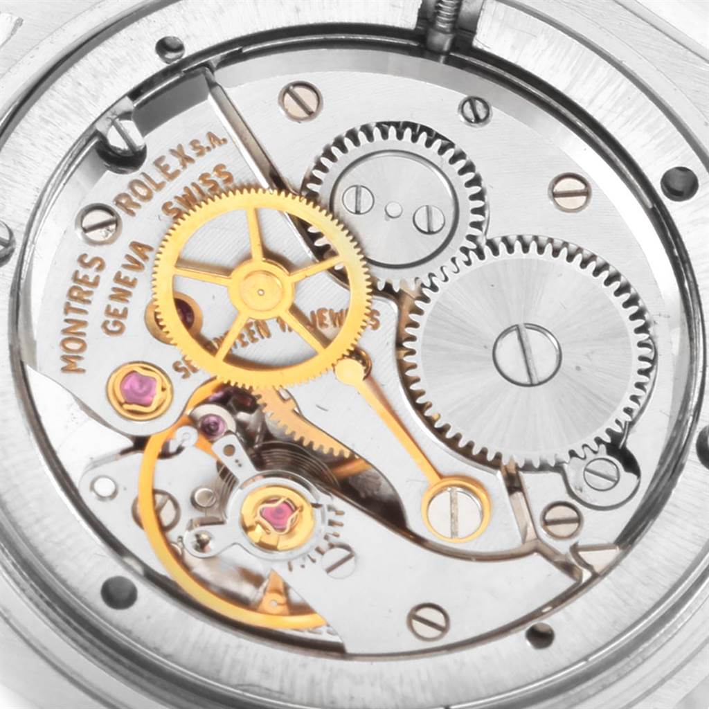 The image shows the inner mechanical movement of a Rolex Vintage Collection 6694 Men's Stainless Steel Silver Dial 6694 Men's Stainless Steel Silver Dial watch at a close-up angle.