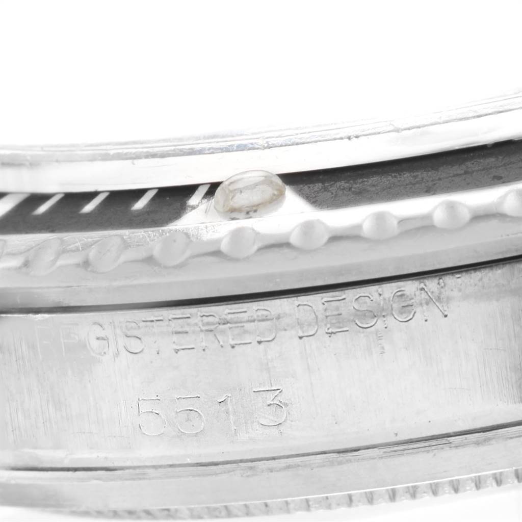 The image shows a close-up of the bezel and case of a Rolex Vintage Collection 5513 Men's Stainless Steel Black Dial 5513 Men's Stainless Steel Black Dial model, specifically the reference number 5513.