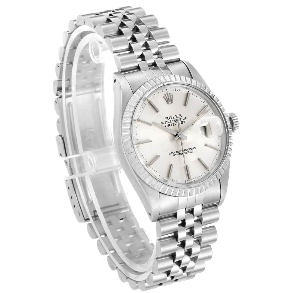 The image shows a side and front angle of the Rolex Vintage Collection 16030 Men's Stainless Steel Silver Dial 16030 Men's Stainless Steel Silver Dial model, featuring its dial, bezel, and bracelet.