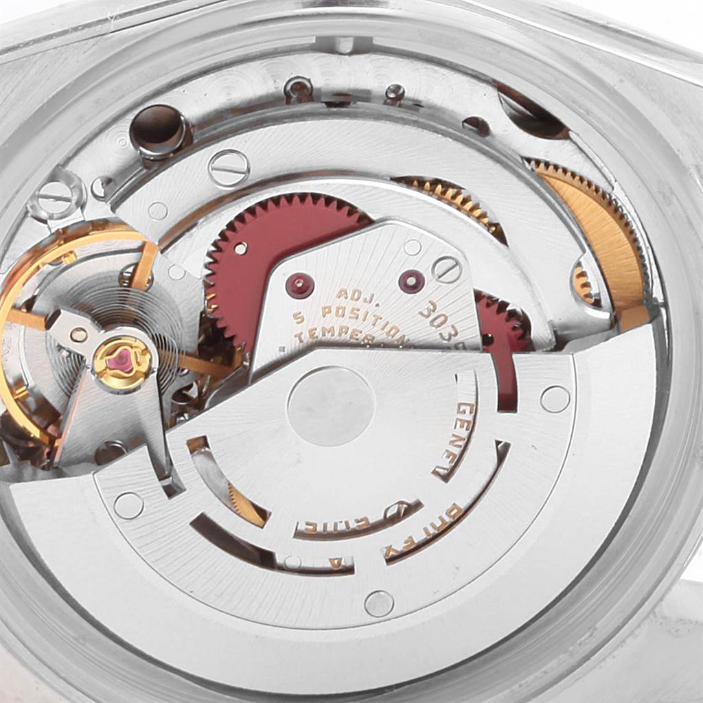This image shows the intricate inner mechanism of the Rolex Vintage Collection 16030 Men's Stainless Steel Silver Dial 16030 Men's Stainless Steel Silver Dial watch from a close-up angle.