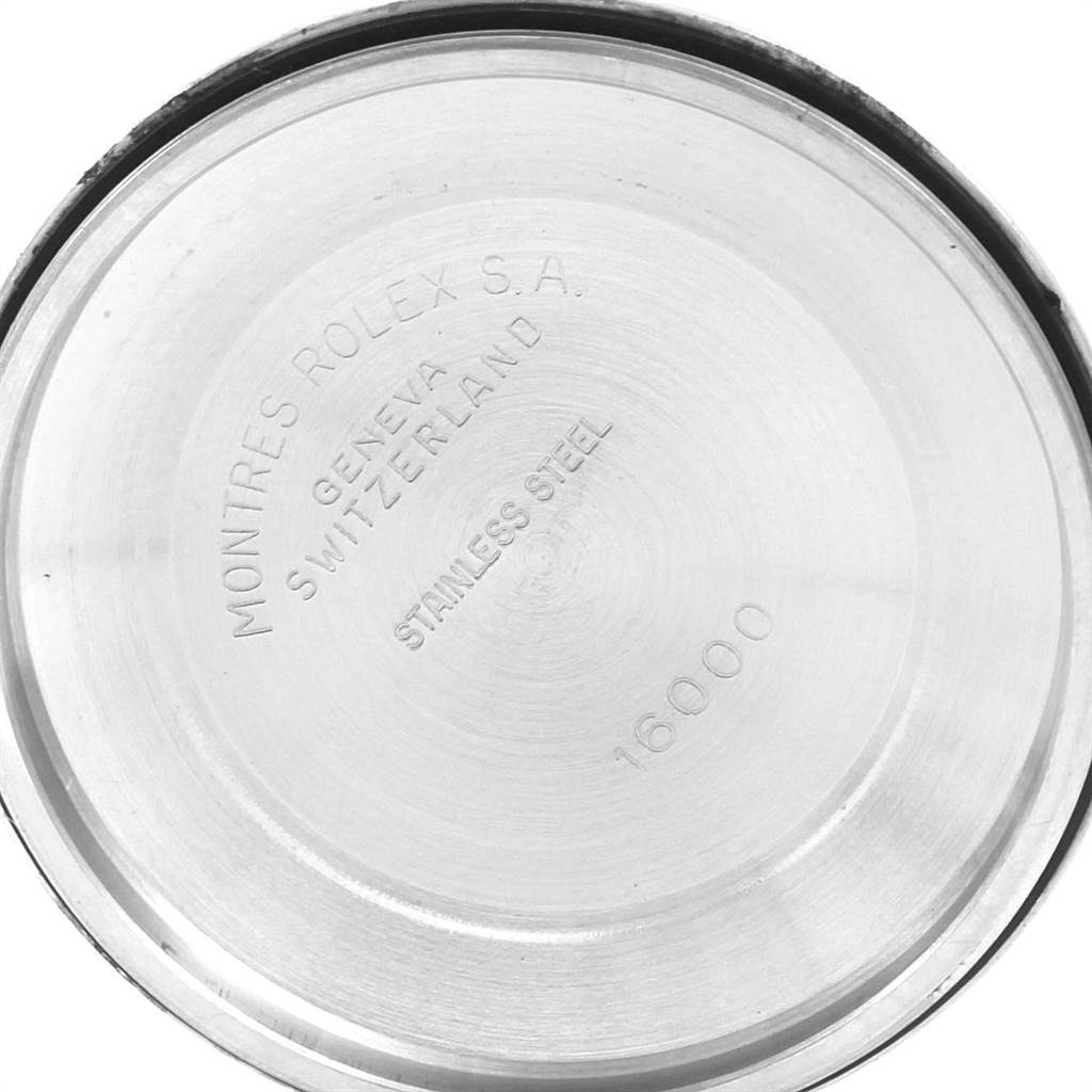 The image shows the inside case back of a Vintage Collection Rolex watch, displaying its model number and "Stainless Steel" inscription.