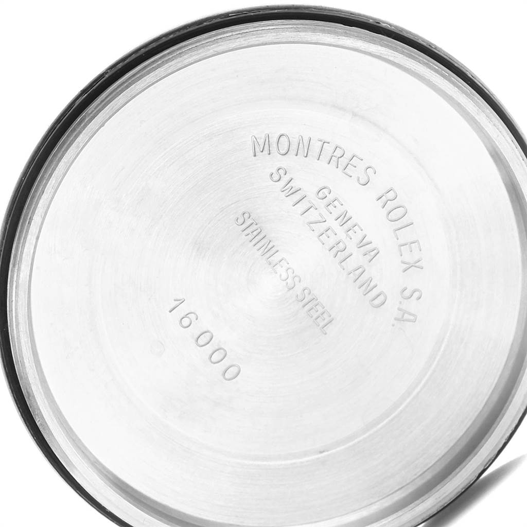 The image shows the stainless steel case back of a Vintage Collection model by Rolex, viewed from the inside.