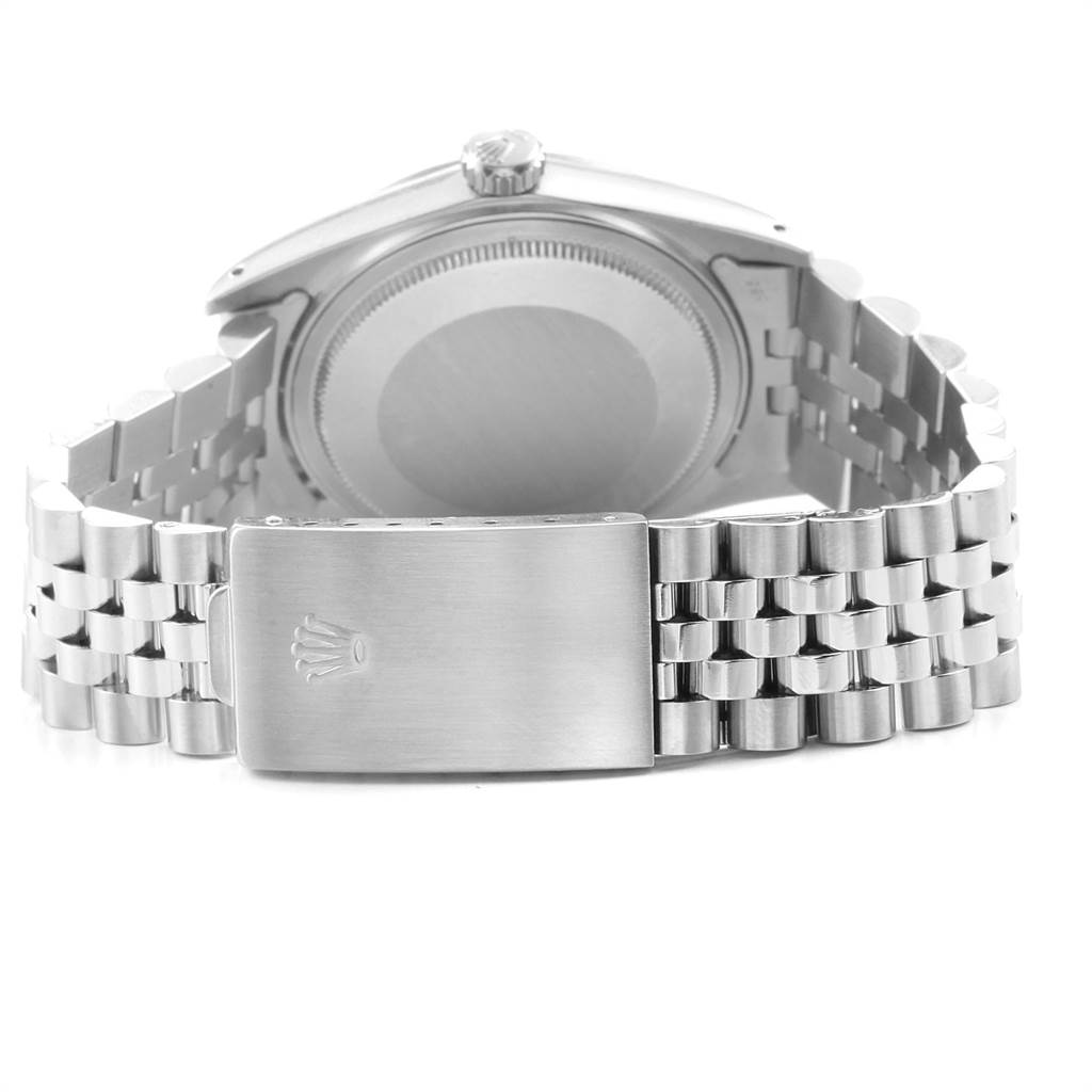 The image displays the back view of the Rolex Vintage Collection 16014 Men's Stainless Steel Silver Dial 16014 Men's Stainless Steel Silver Dial model, highlighting the case back, bracelet, and clasp.